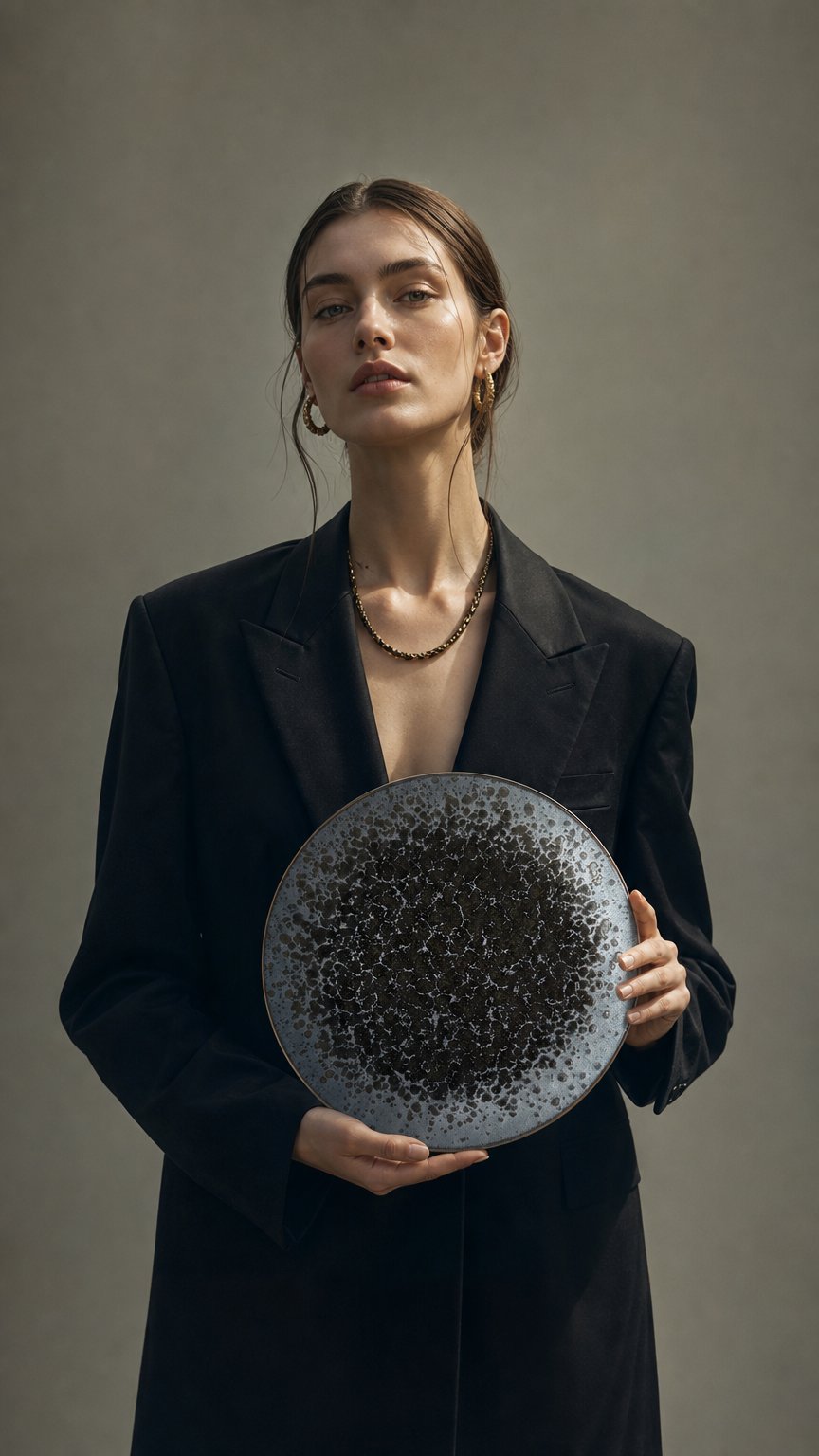 AI product shot of Black Pearl large plate 28cm