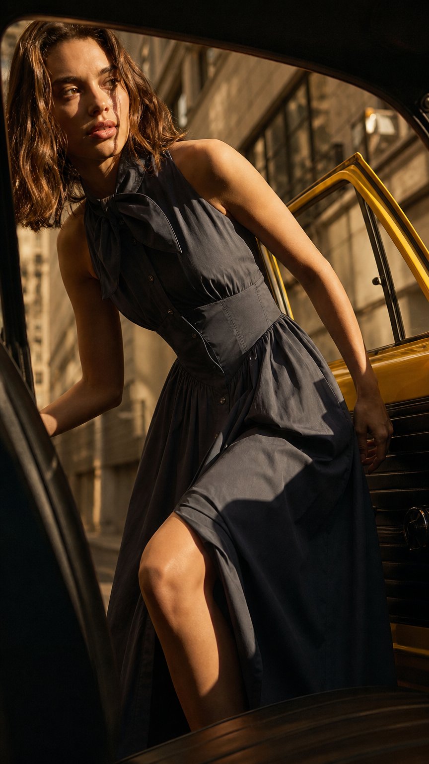 AI product shot of Cotton Poplin Tie Neck Midi Dress