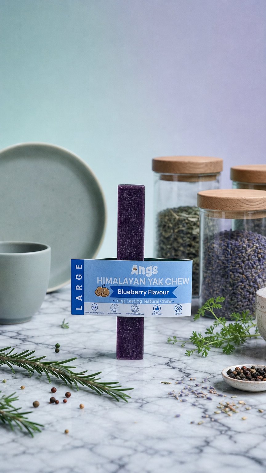 AI product shot of ANGS Blueberry Yak Chew
