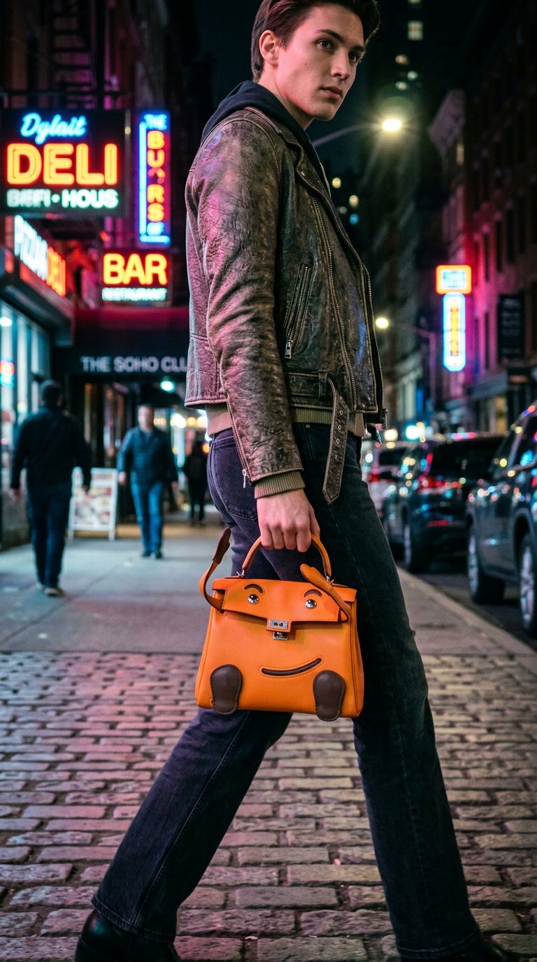 AI product shot of Hermès Kelly Doll Quelle Idole Orange H Gulliver Palladium Hardware