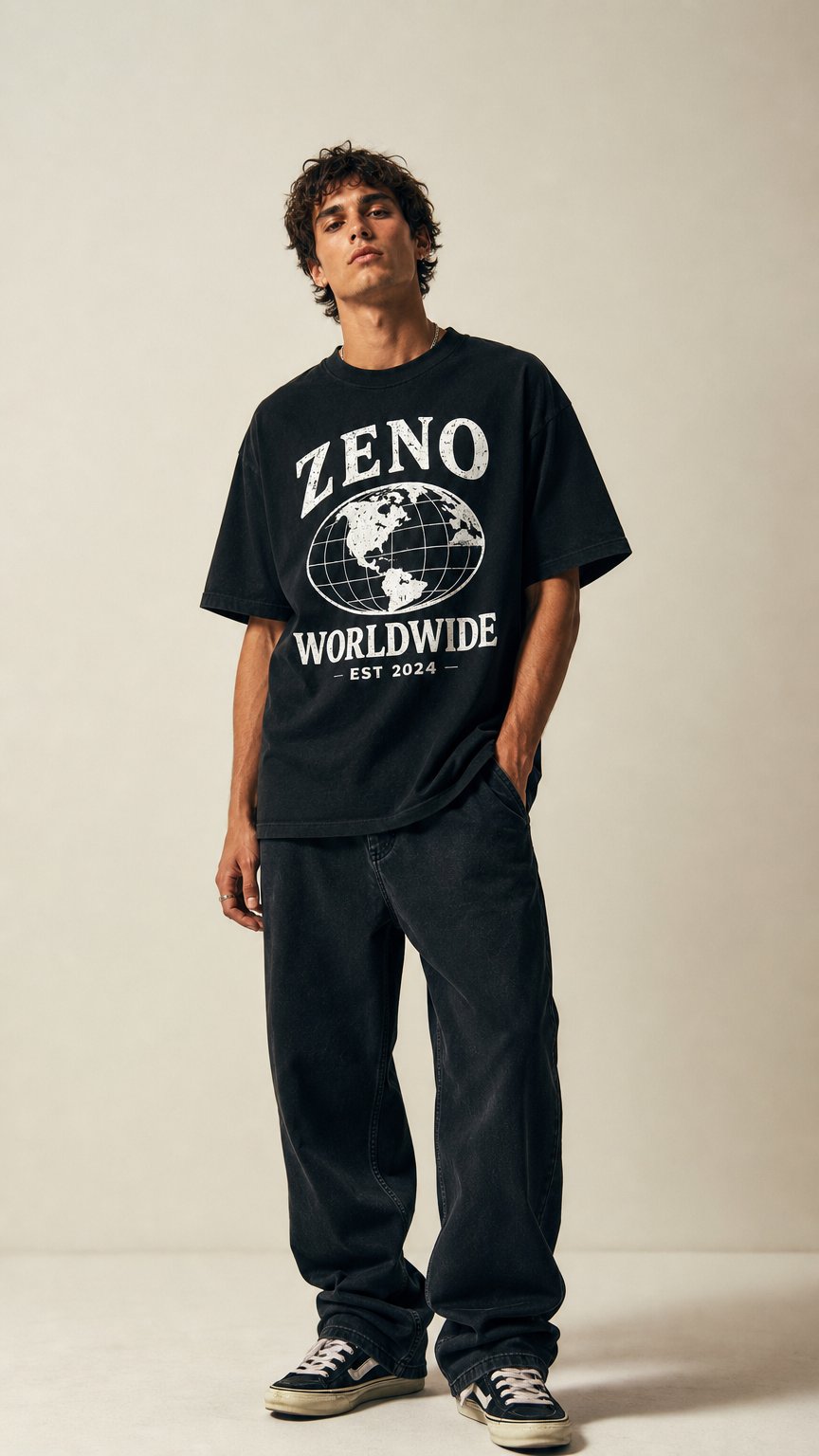 AI product shot of PREORDER - Zeno Worldwide Tee - Black