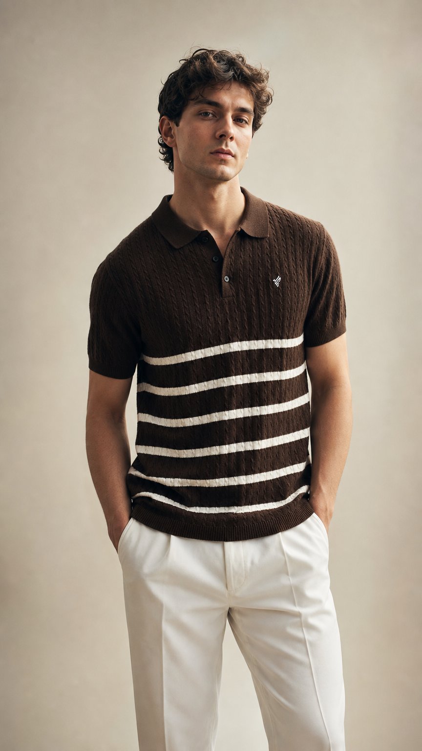 AI product shot of Chocolate Striped Cable Knit POLO