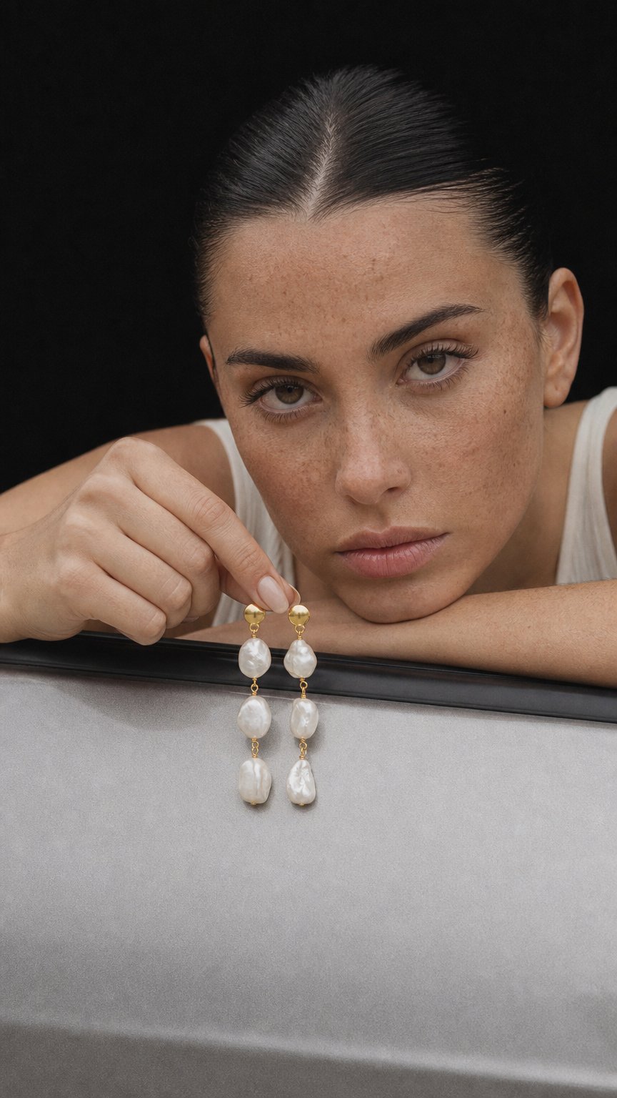 AI product shot of COCO PEARL DROP EARRING