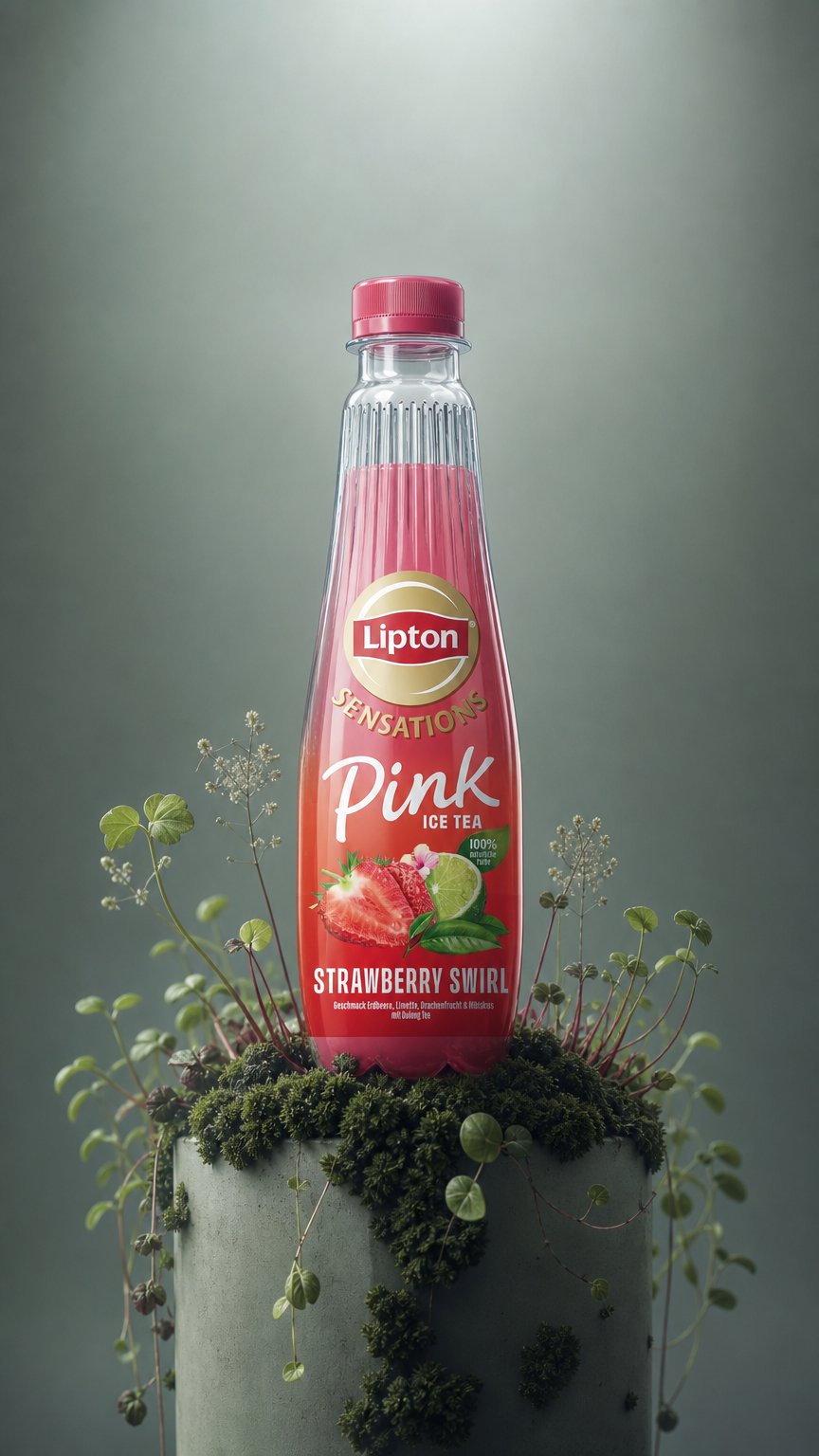 AI product shot of Lipton Pink Iced Tea Strawberry Swirl - 310ml