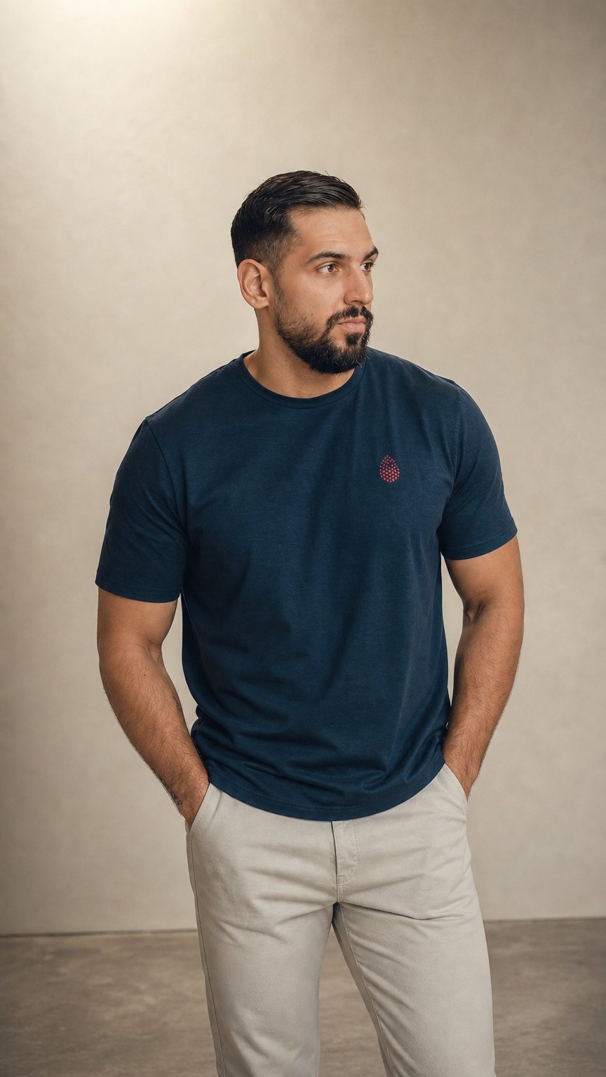 AI product shot of Performance Tee Navy - Red Logo