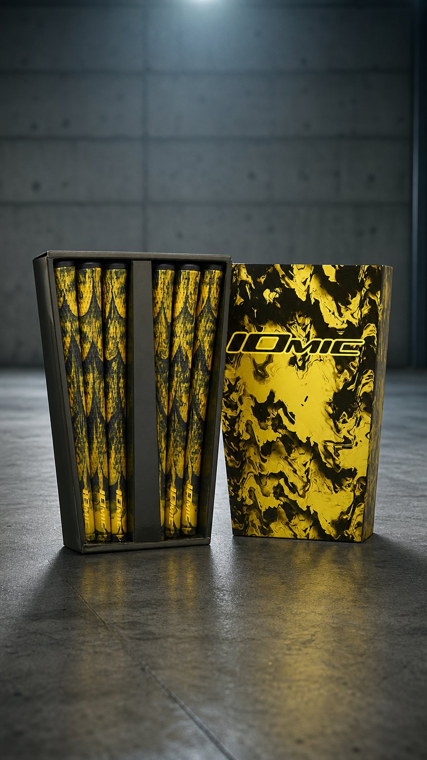 AI product shot of IOMIC Limited Edition Black & Yellow 1.8 Camo Grips x 13 - Precision Meets Bold Style