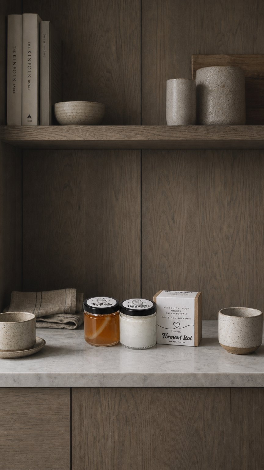 AI product shot of Kombucha + Kristálygomba