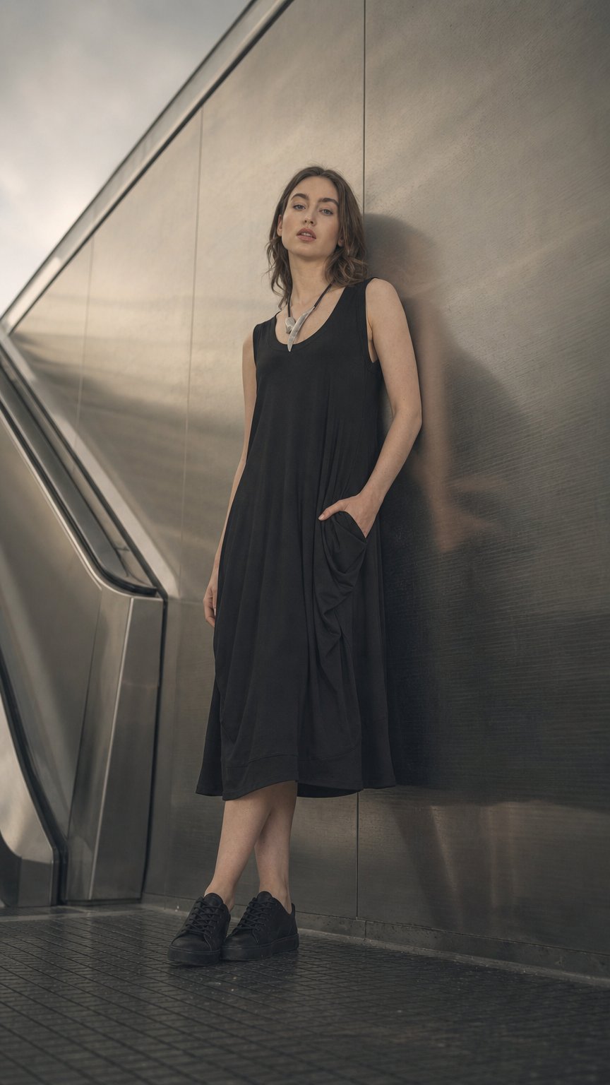 AI product shot of Kleid mit Seitlichen Taschen - Ohne Arm