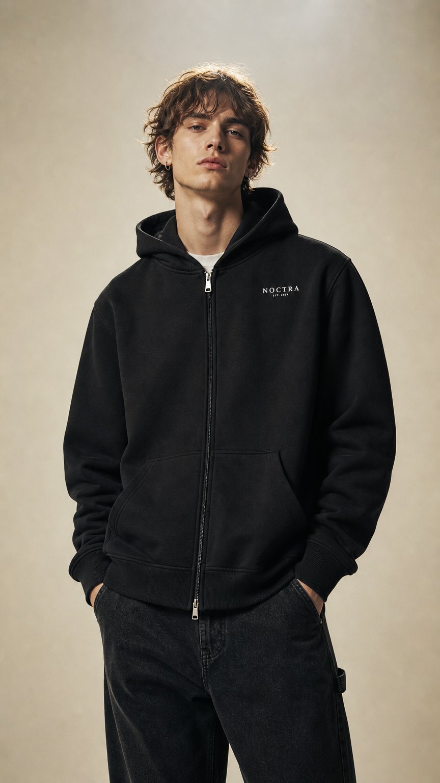 AI product shot of NOCTRA Heavyweight Pocket Hoodie