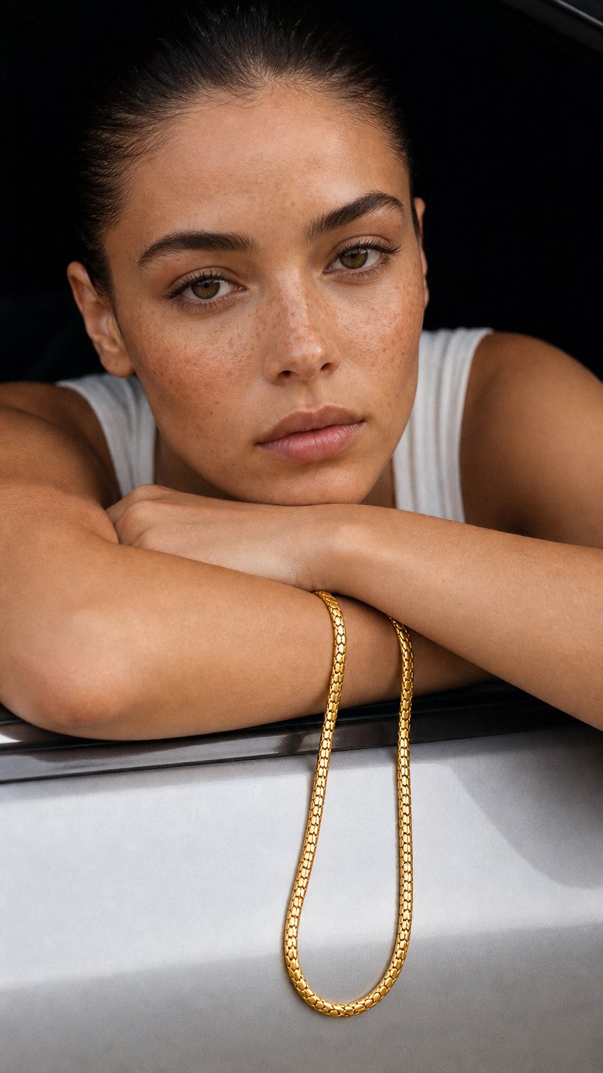 AI product shot of Real Gold Snake Chain Necklace (45 C.M) 0318 N1487
