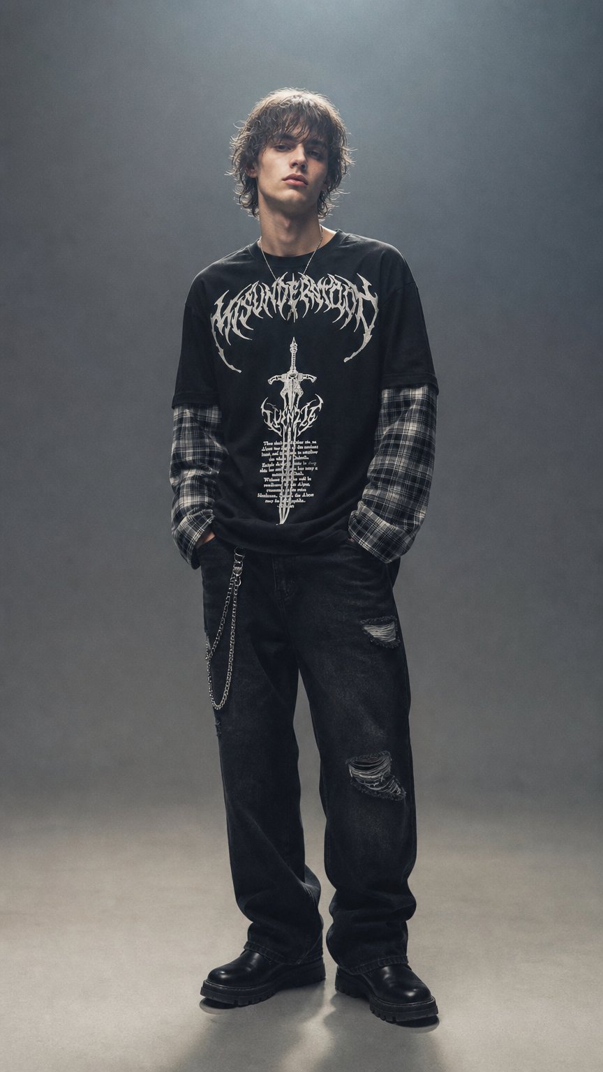 AI product shot of Abyss Blade Longsleeve Checkered Black