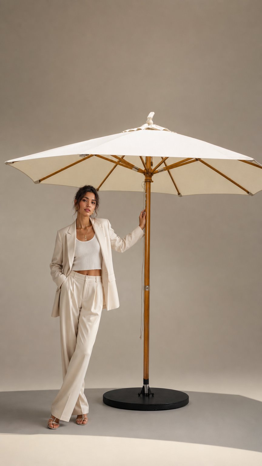 AI product shot of Parasoldoek 3 m rond – 8 baleinen