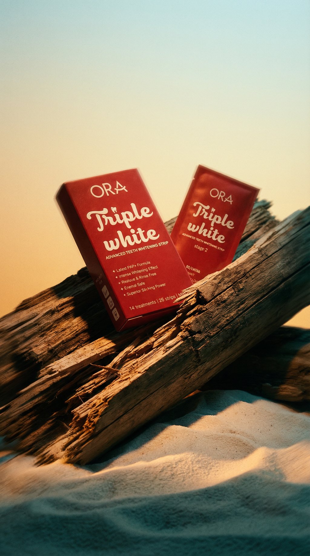 AI product shot of ORA Triple White Teeth Whitening Strips
