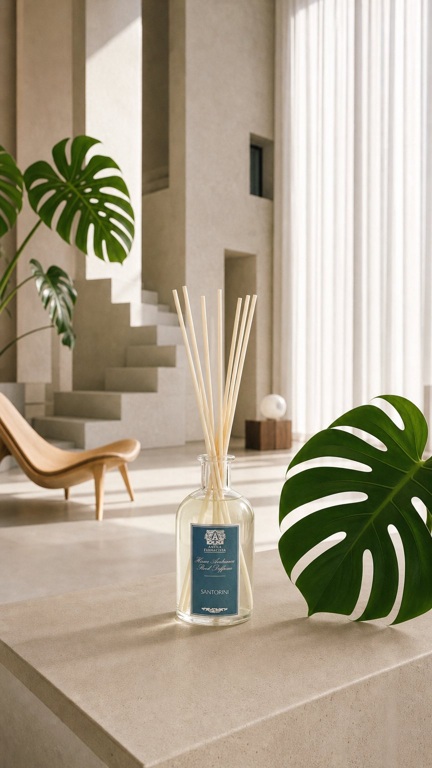 AI product shot of 250ml Santorini Reed Diffuser