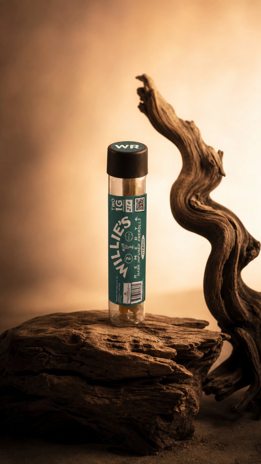 AI product shot of Willie’s Remedy+ Two 1g Hash Infused Prerolls - Hybrid