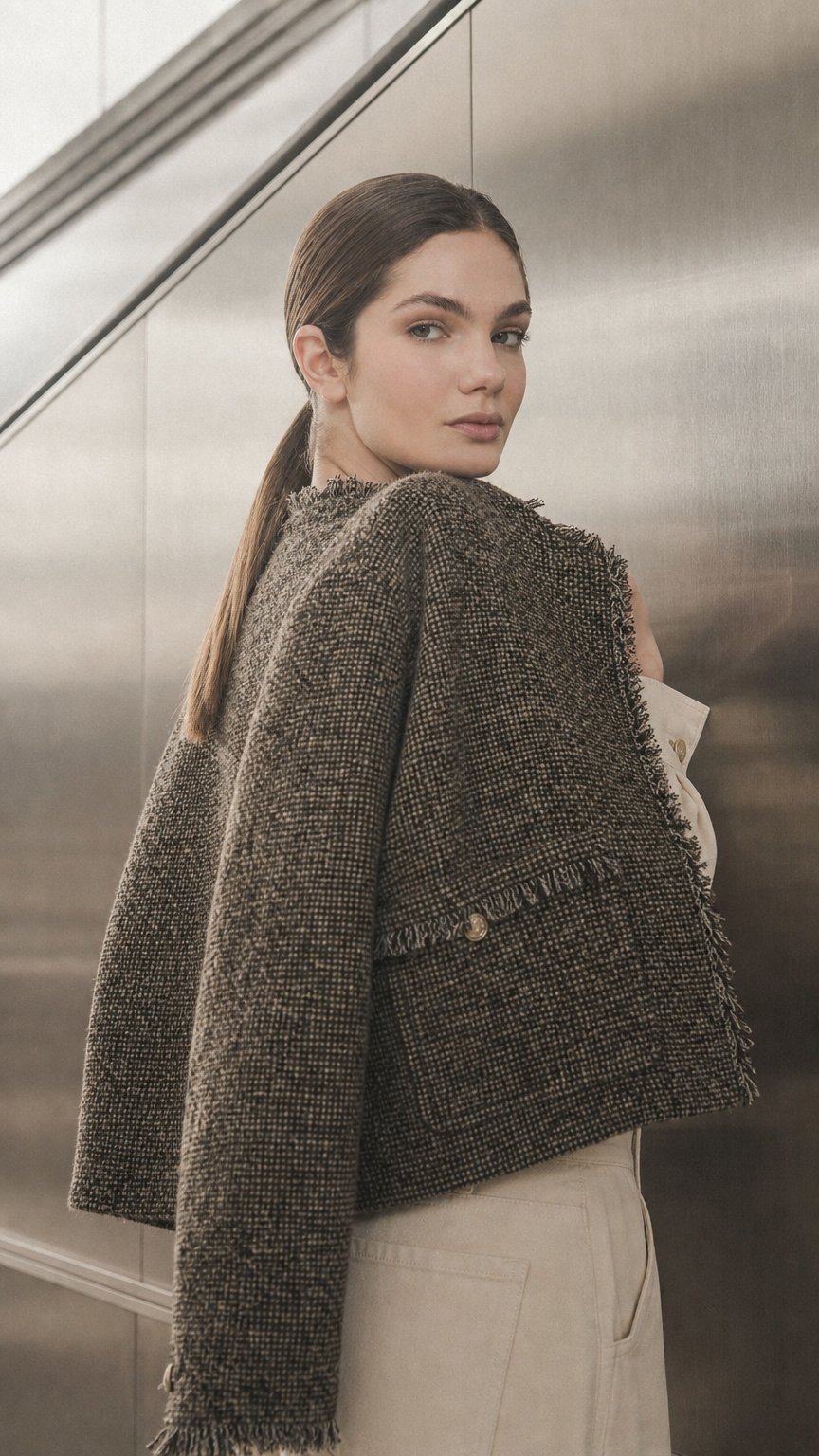 AI product shot of Boxy-Jacke aus Wollbouclé-Mischgewebe - Braun
