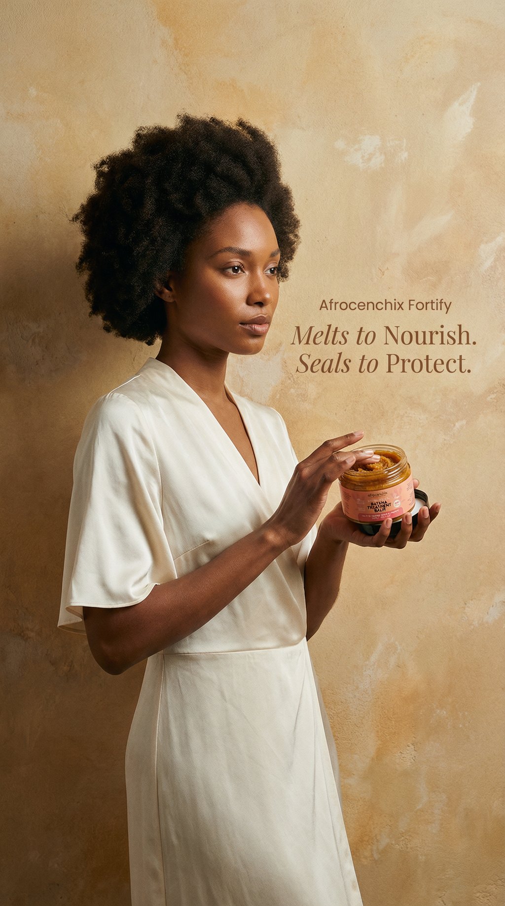 AI product shot of Afrocenchix Fortify Butter-to-Oil Batana Treatment Balm