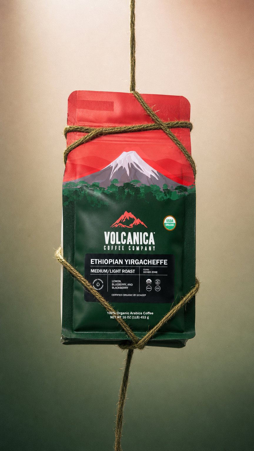 AI product shot of Ethiopian Yirgacheffe Coffee - USDA Organic