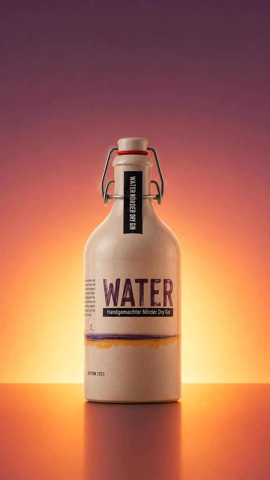 AI product shot of WATER Nörder Dry Gin