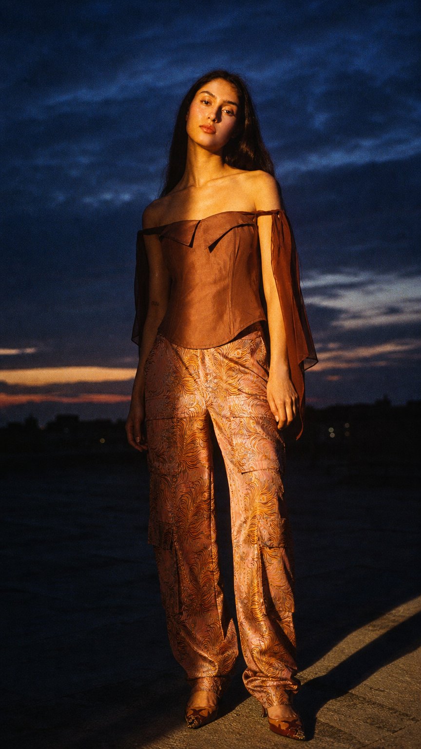 AI product shot of Mauve Brocade Cargo Pants-Pre Order