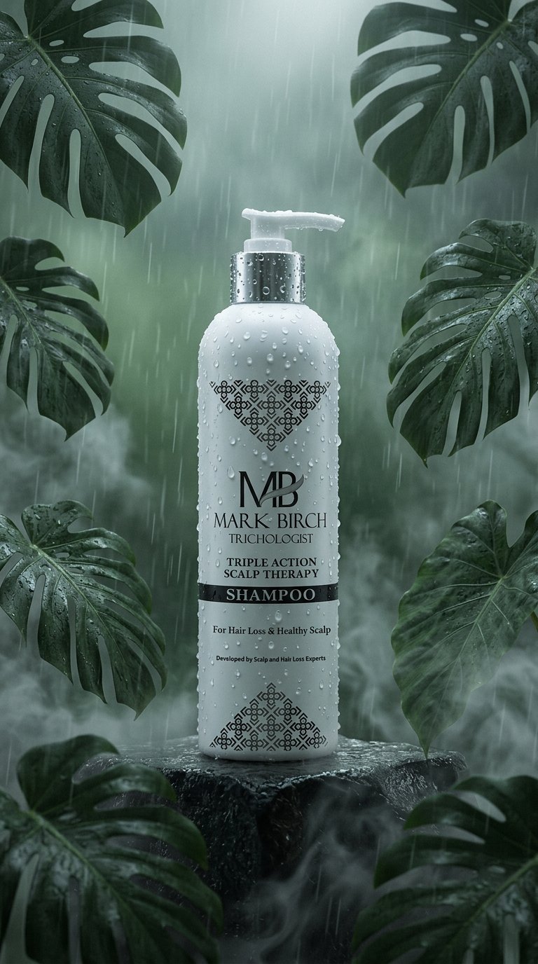 AI product shot of Mark Birch Triple Action Scalp Therapy Shampoo 250ml