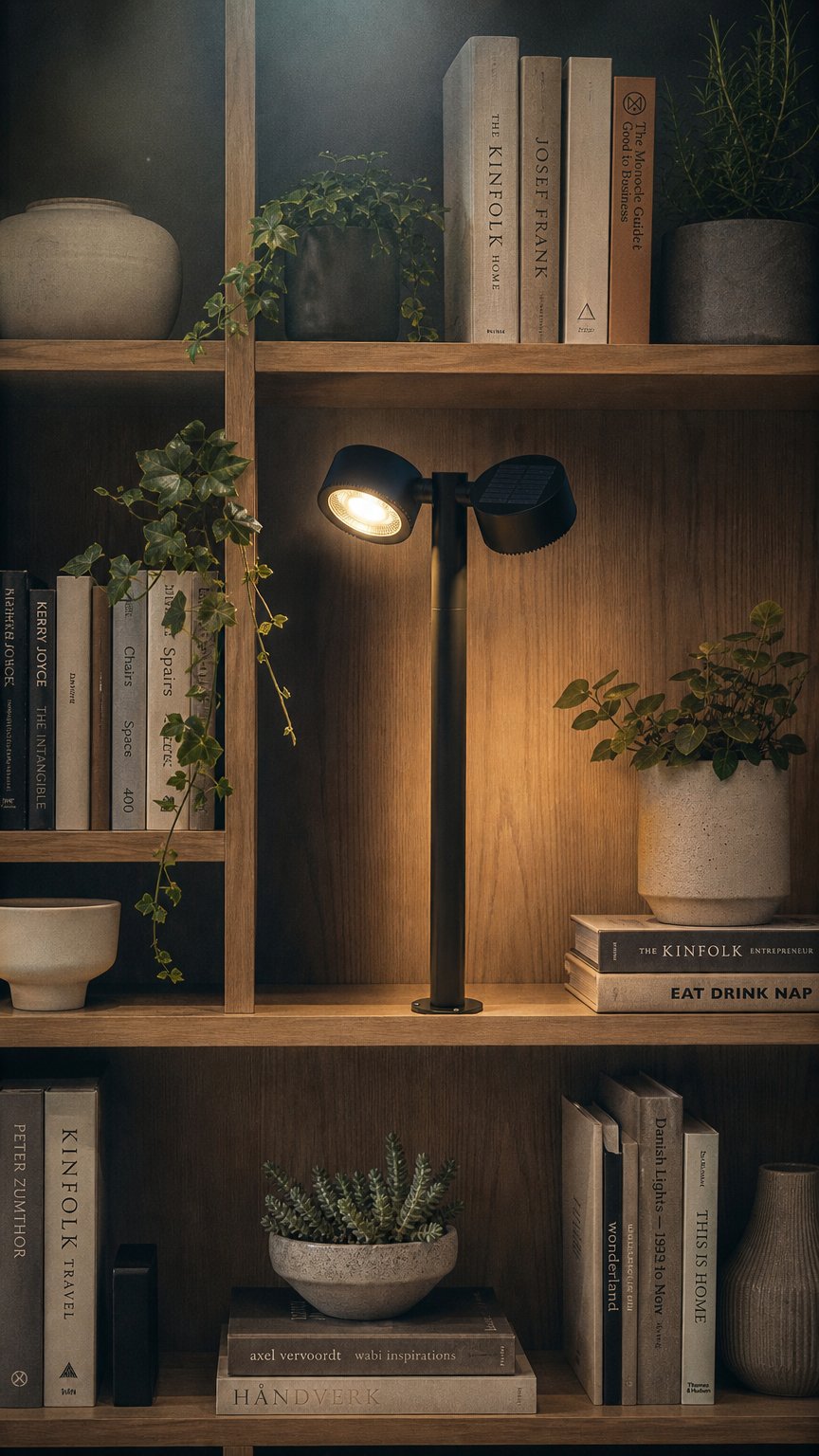 AI product shot of Luci solari da giardino a due teste orientabili, luce bianco caldo