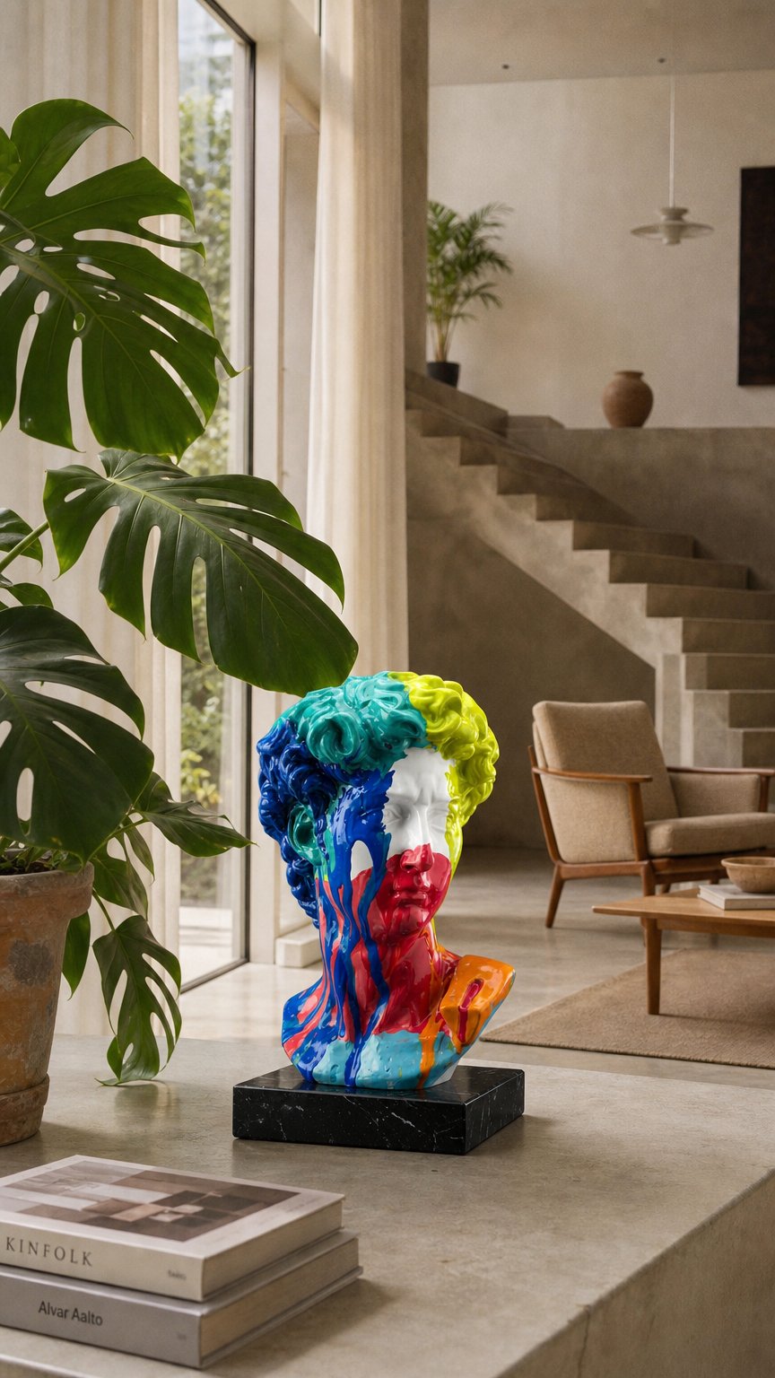AI product shot of David IV Blood Splatte Sculpture – Luxury Art Bust for Home Decor | Plastara