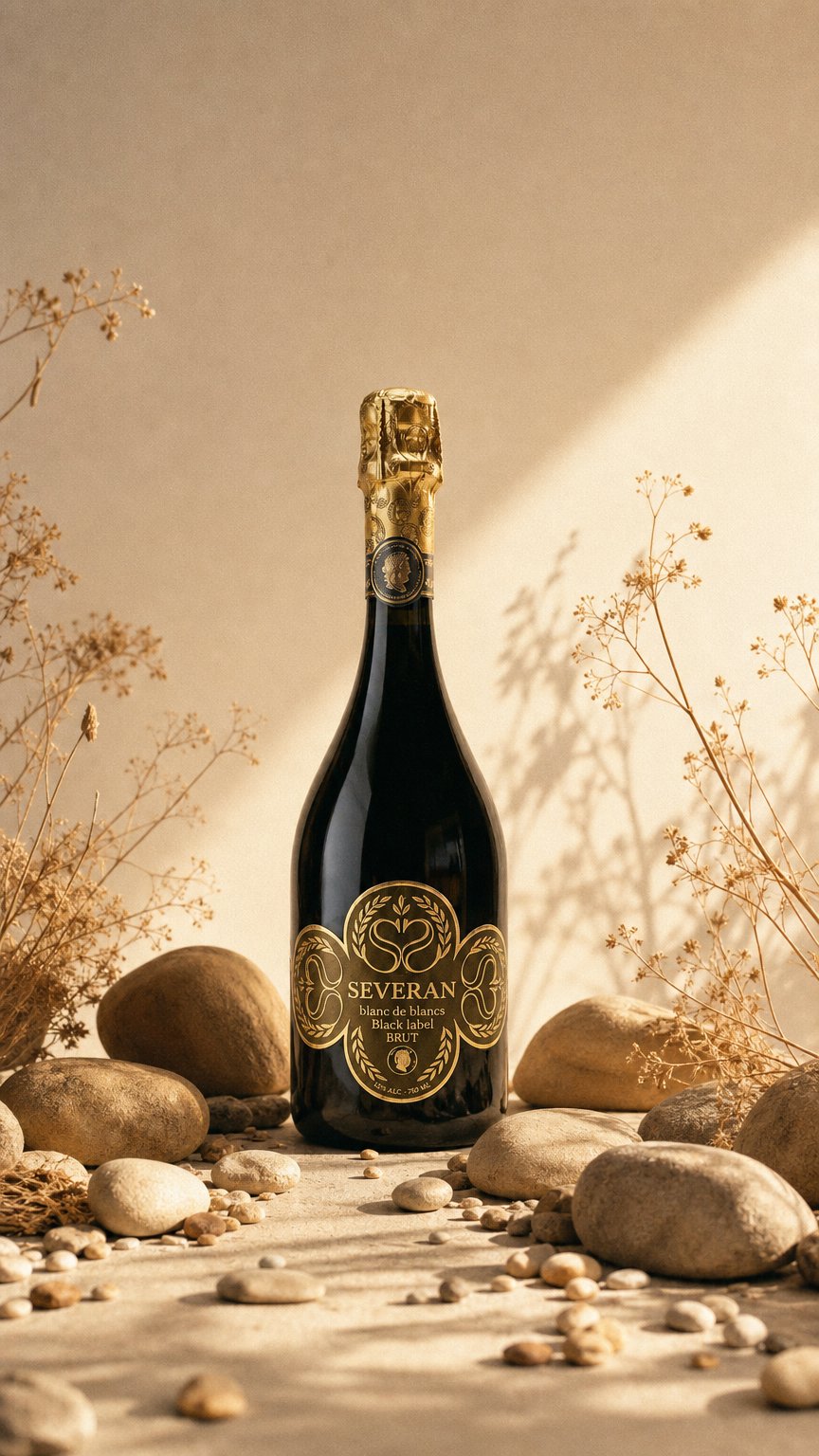 AI product shot of SEVERAN BLACK LABEL BLANC DE BLANCS BRUT
