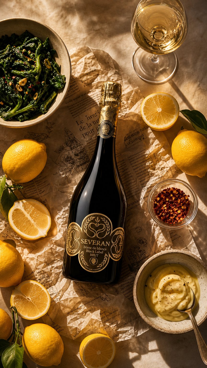 AI product shot of SEVERAN BLACK LABEL BLANC DE BLANCS BRUT