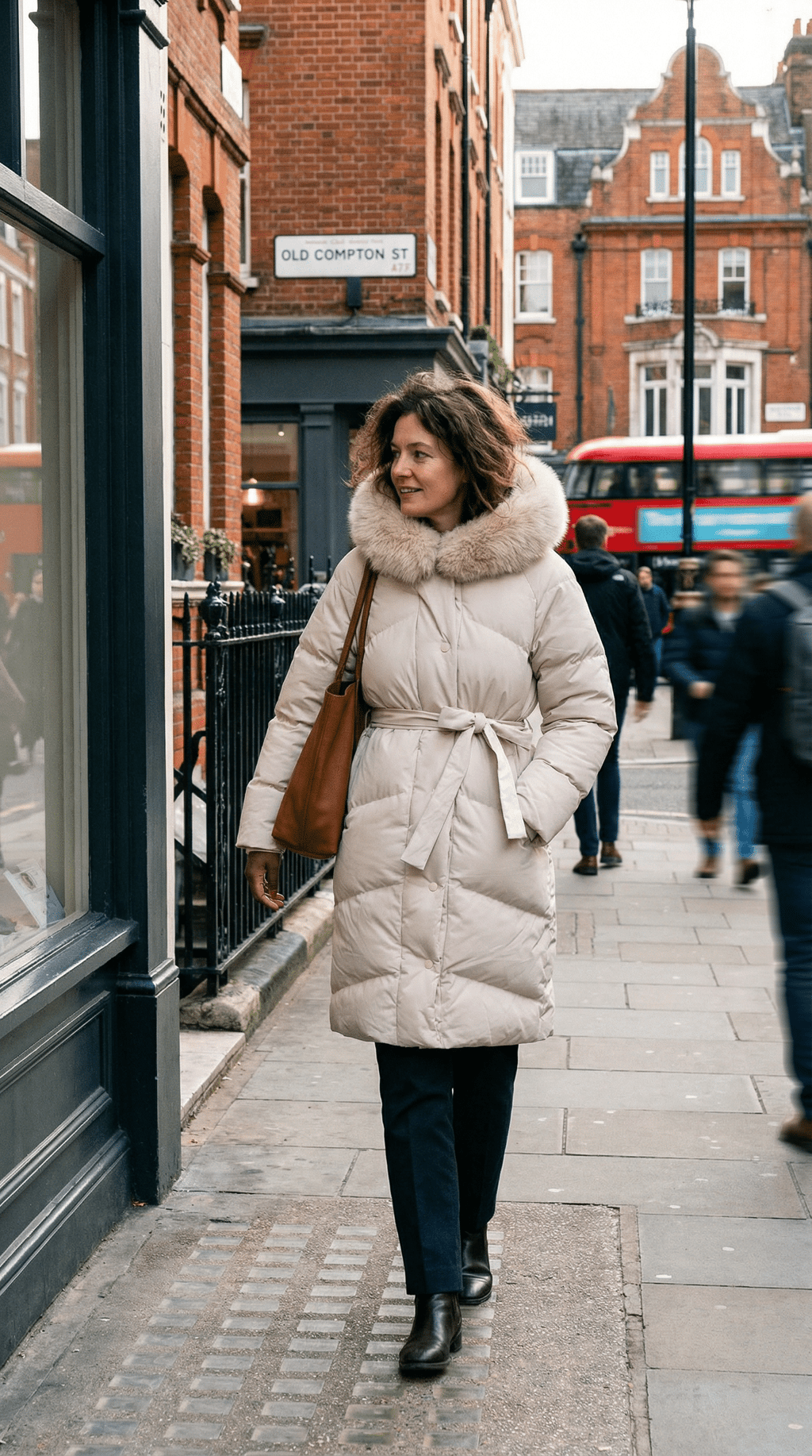 AI product shot of Beige Puffer Jas met Luxe Bontkraag