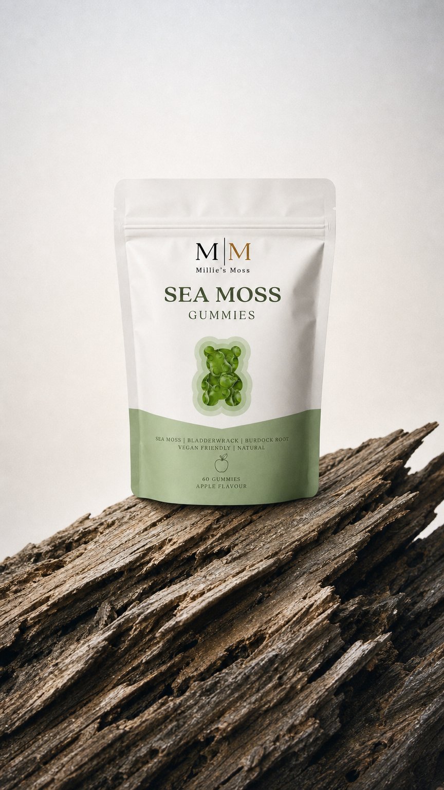 AI product shot of Millie's Moss Apple Sea Moss Gummies