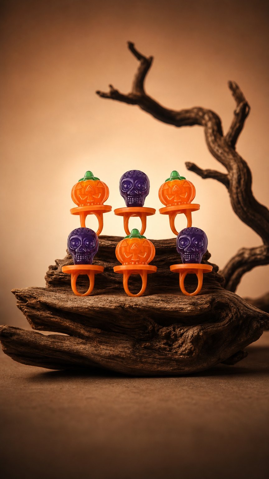AI product shot of 30 Pack Halloween Ring Candy - Individually Wrapped Holiday Themed Pumpkin And Skull Lollipops – Trick Or Treat Strawberry And Tutti Frutti Delicious Candys - Bulk Halloween Suckers Great Use, For Kids, Party Favor, Classrooms, Goodie Bags