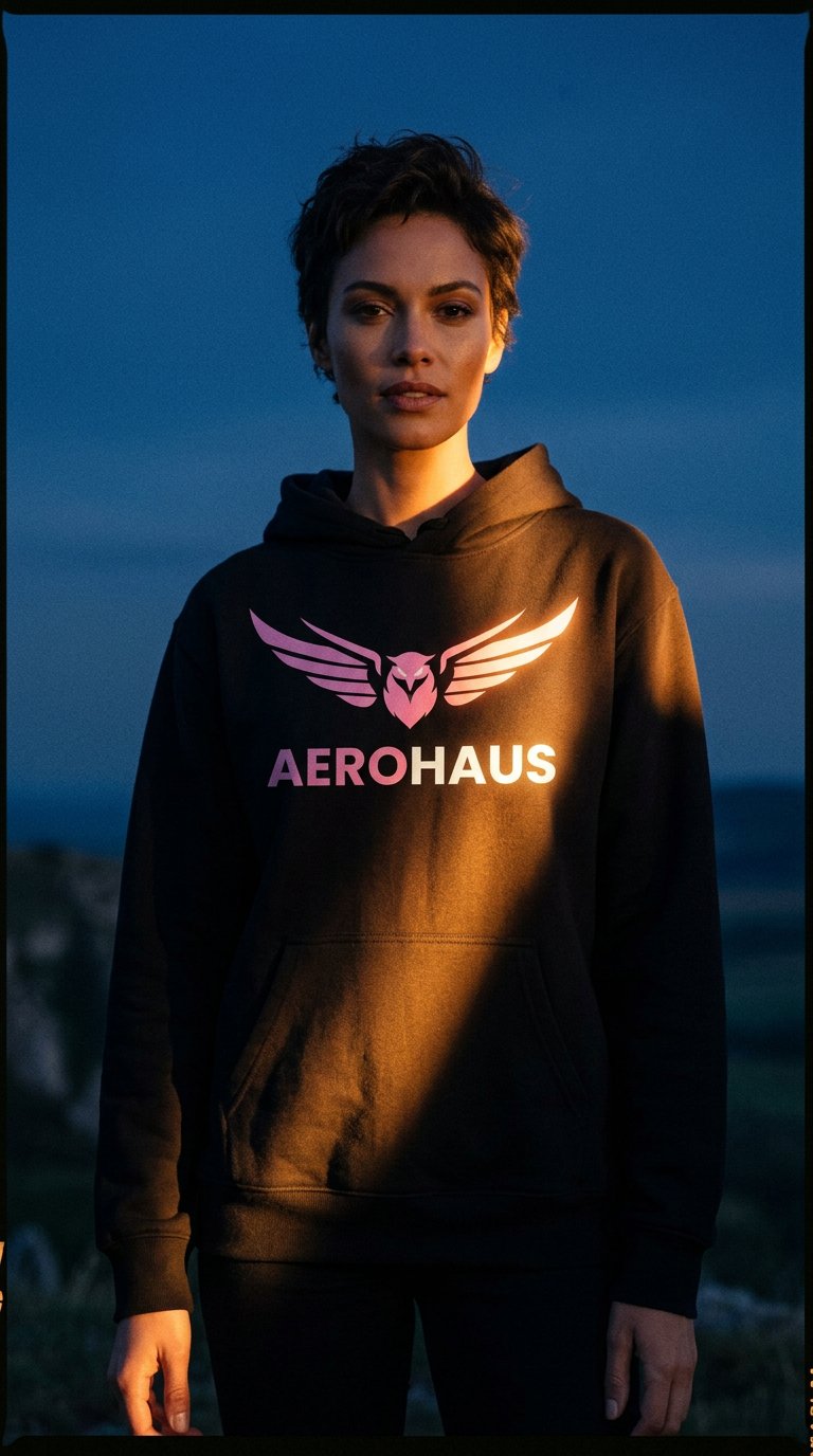 AI product shot of Aerohaus Her Travel hoodie