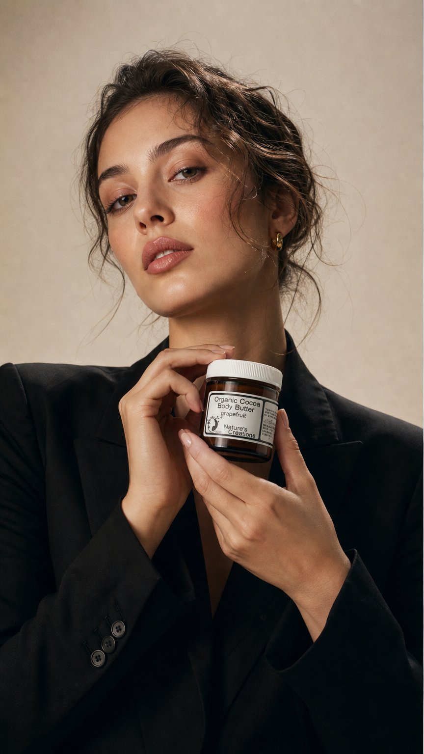 AI product shot of Organic Cocoa Body Butter - LEMON or GRAPEFRUIT
