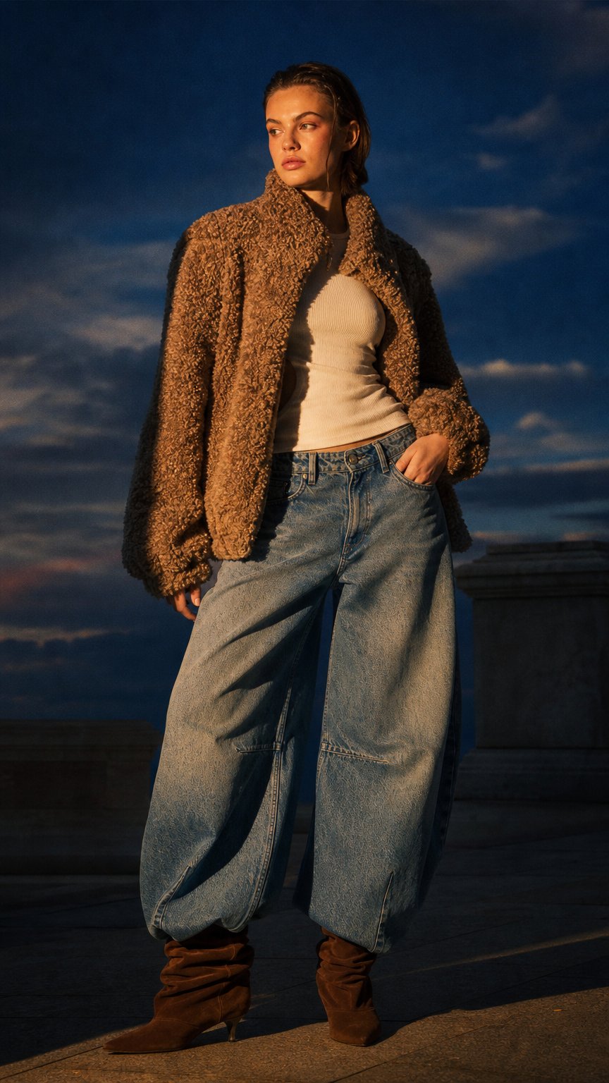 AI product shot of Jimi - Mid Waist Barrel Jeans With Darts