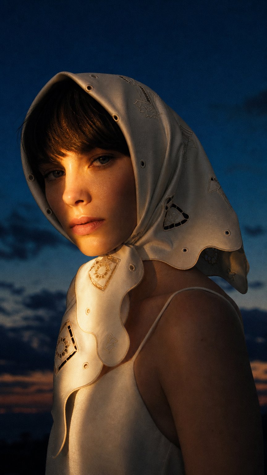 AI product shot of Milk Viscose Vytynanka Headscarf