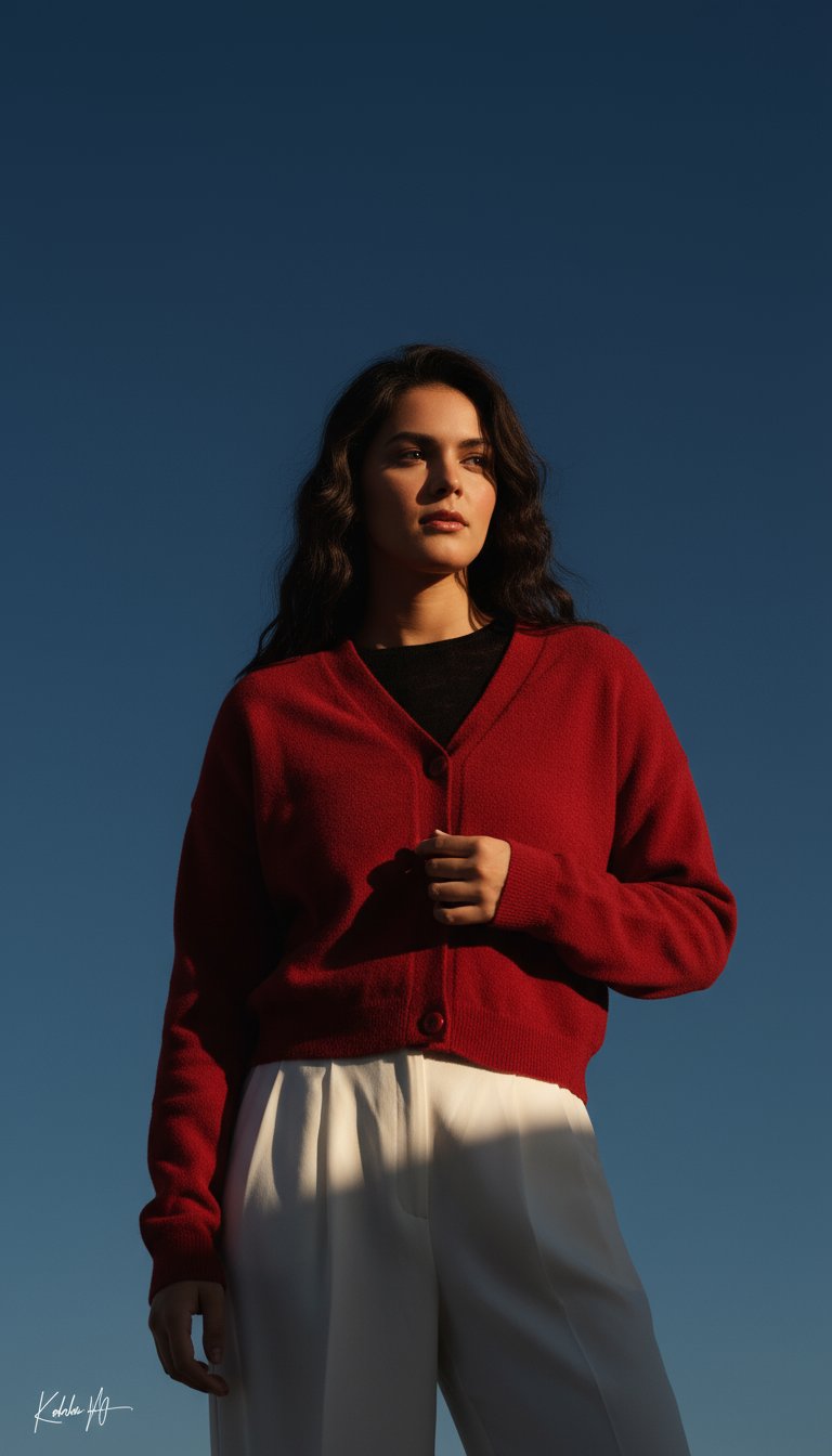 AI product shot of Soft Knitted Cardigan in Scarlet Red
