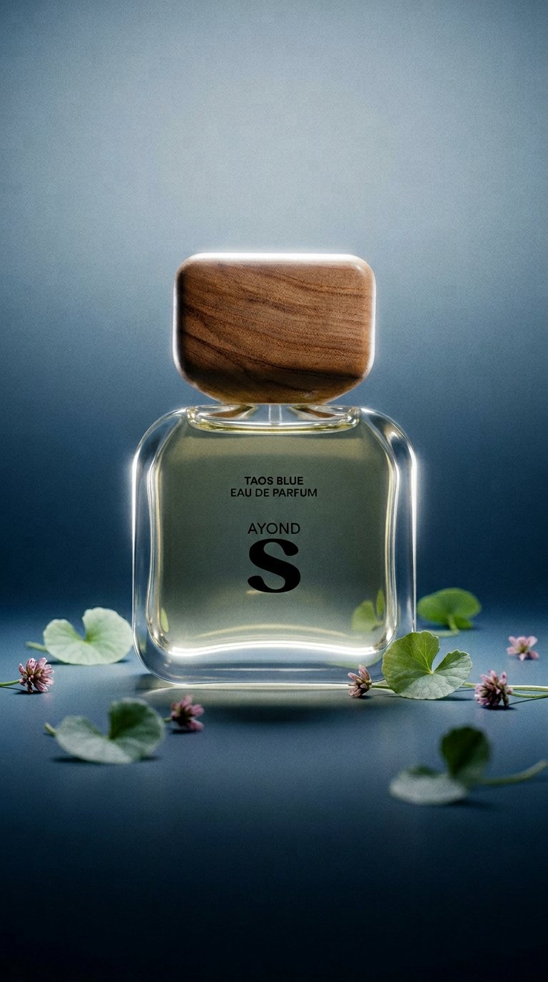 AI product shot of Taos Blue Eau de Parfum