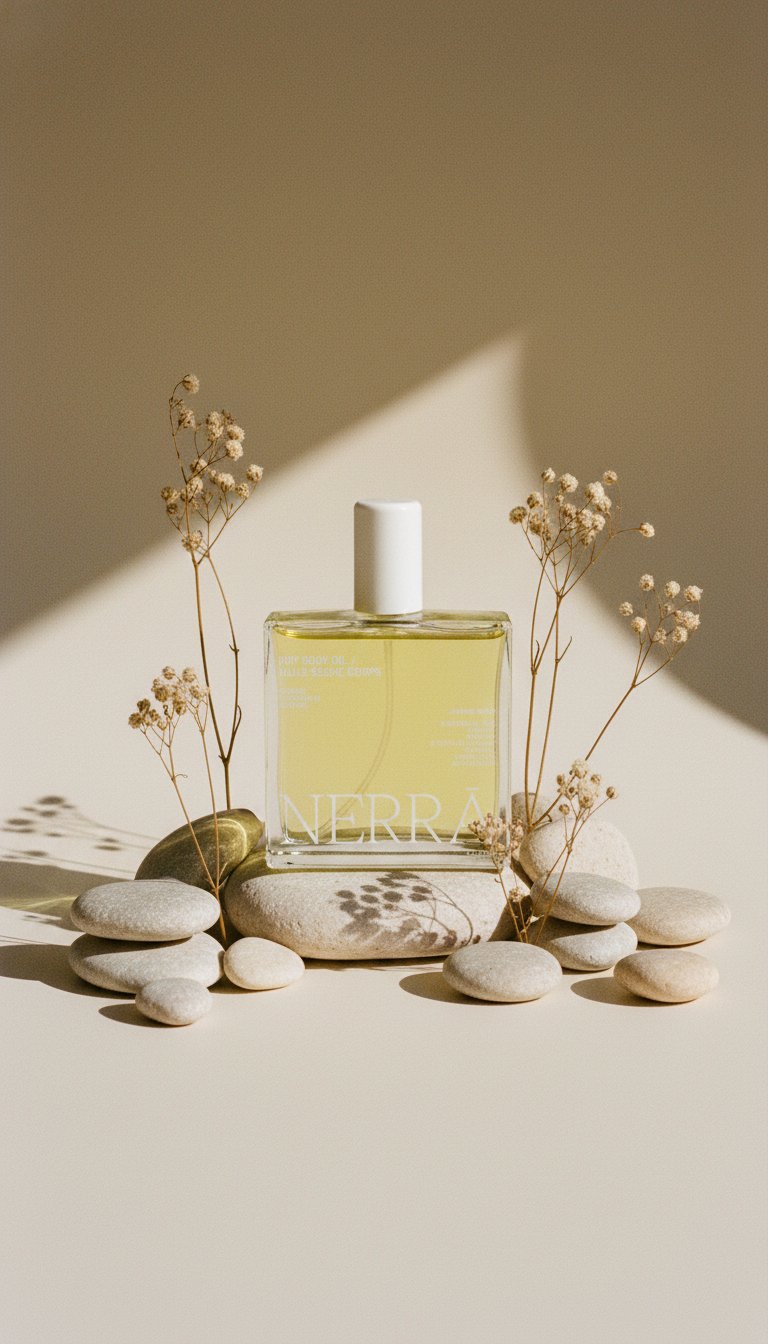 AI product shot of Dry Body Oil