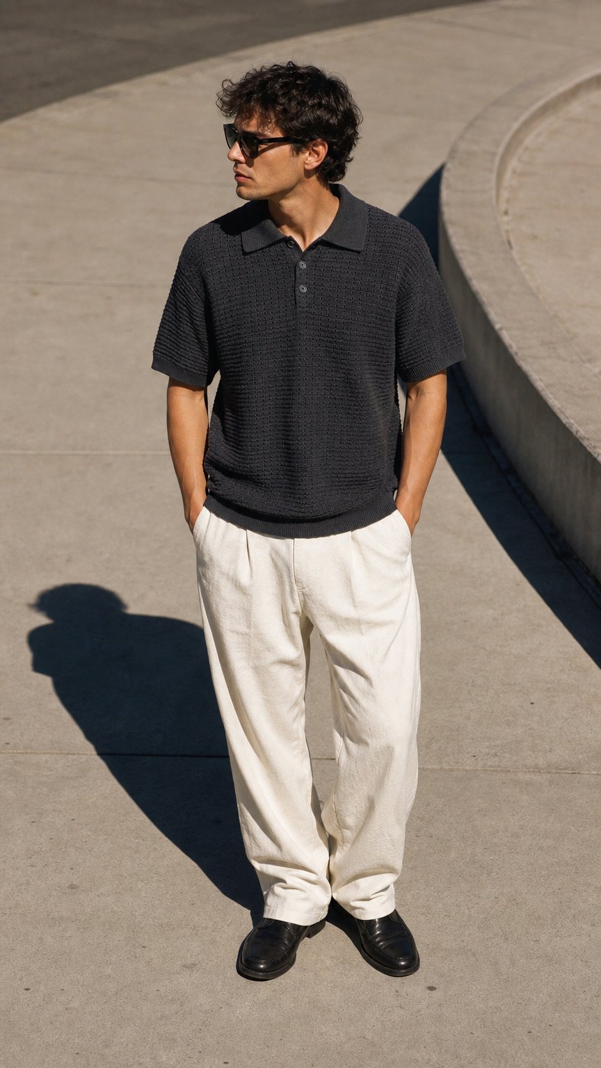 AI product shot of 90s eyelet knit polo