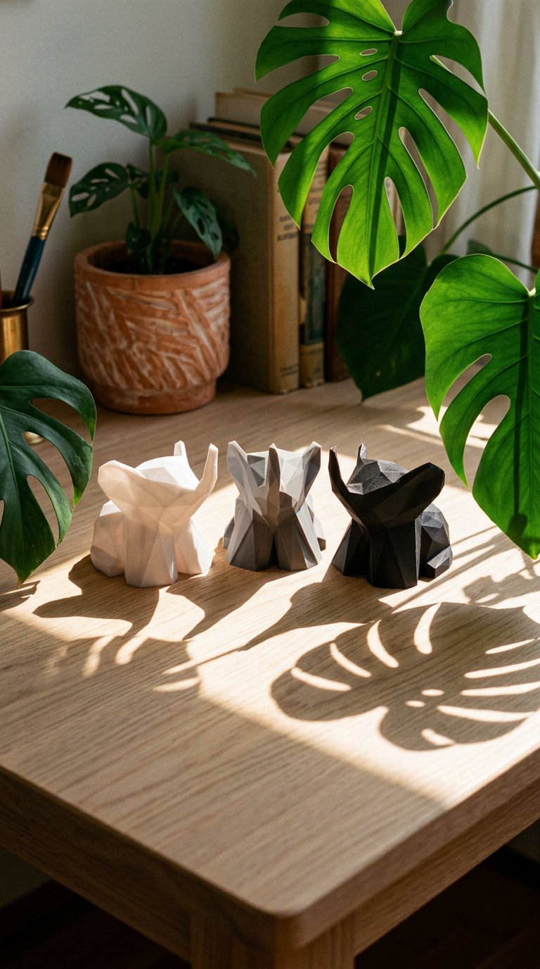 AI product shot of 3D Printed Elephant Ornament: Minimalist Home Decor, Lightweight