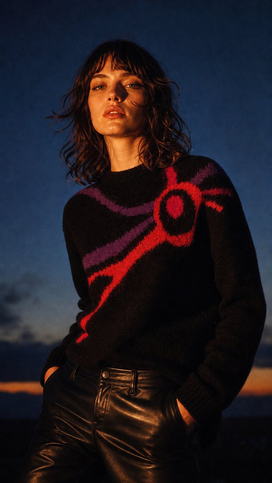 AI product shot of SWEATER WITH MULTI COLOR DETAILS