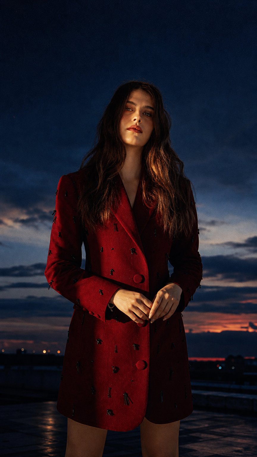 AI product shot of MADELINE long blazer