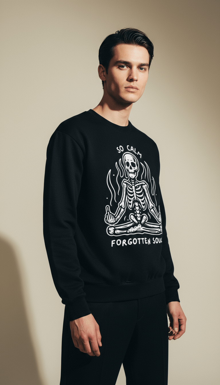 AI product shot of Die Trying Black Oversized Crewneck