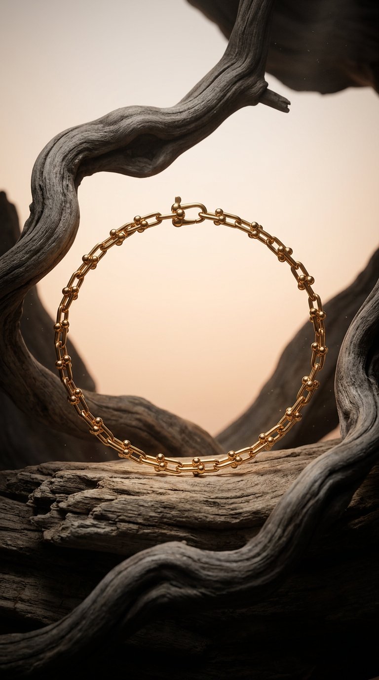 AI product shot of Tiffany HardWear Micro Link Bracelet in Yellow Gold