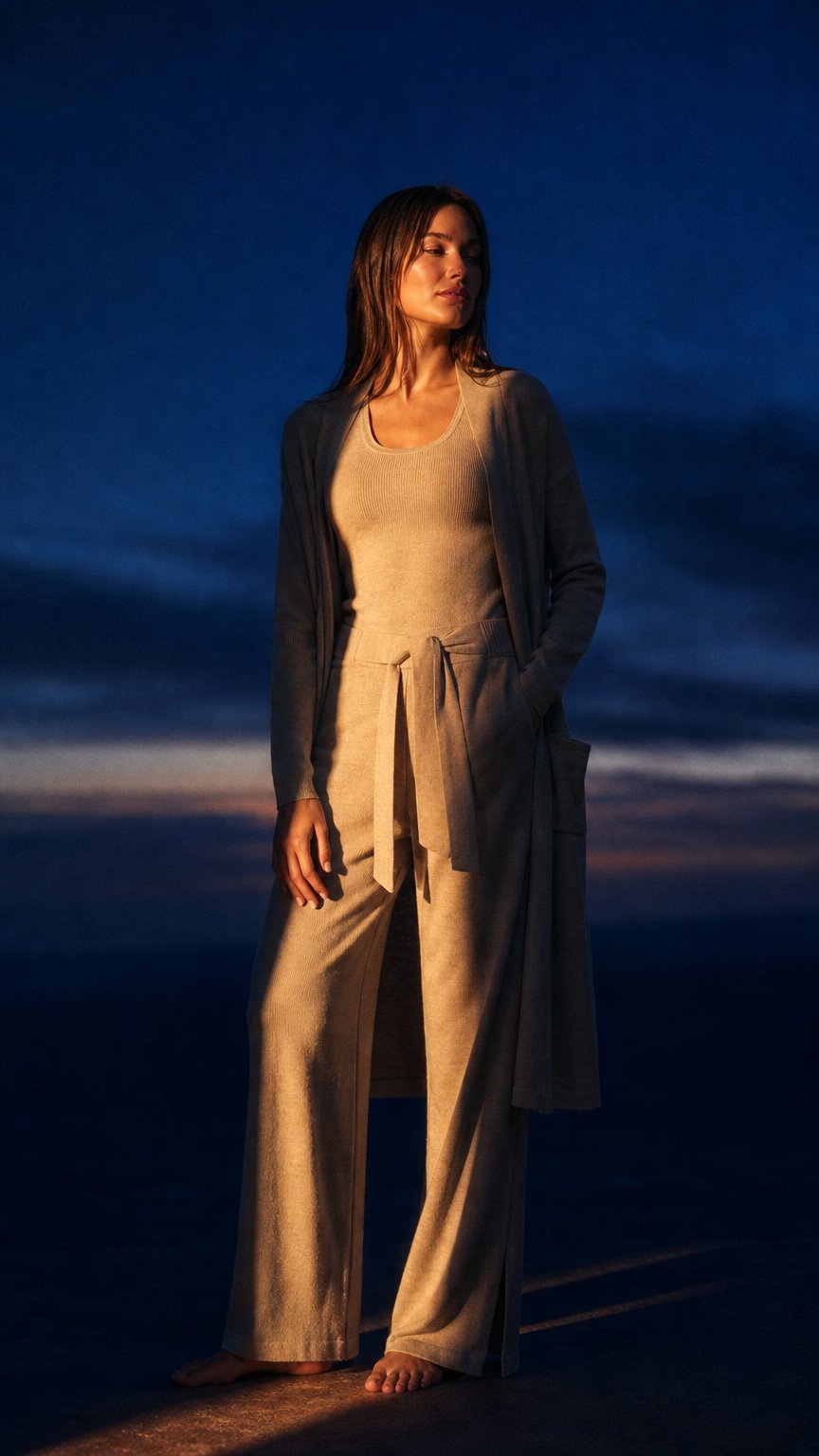 AI product shot of LOUNGEWEAR SET - Cardigan Blossom & Top Blossom & Pants Bailey