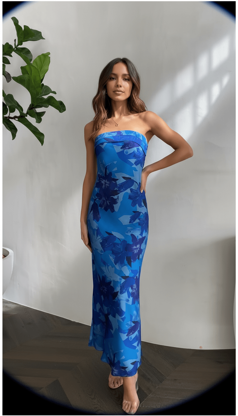 AI product shot of Miya Maxi Dress - Blue Floral