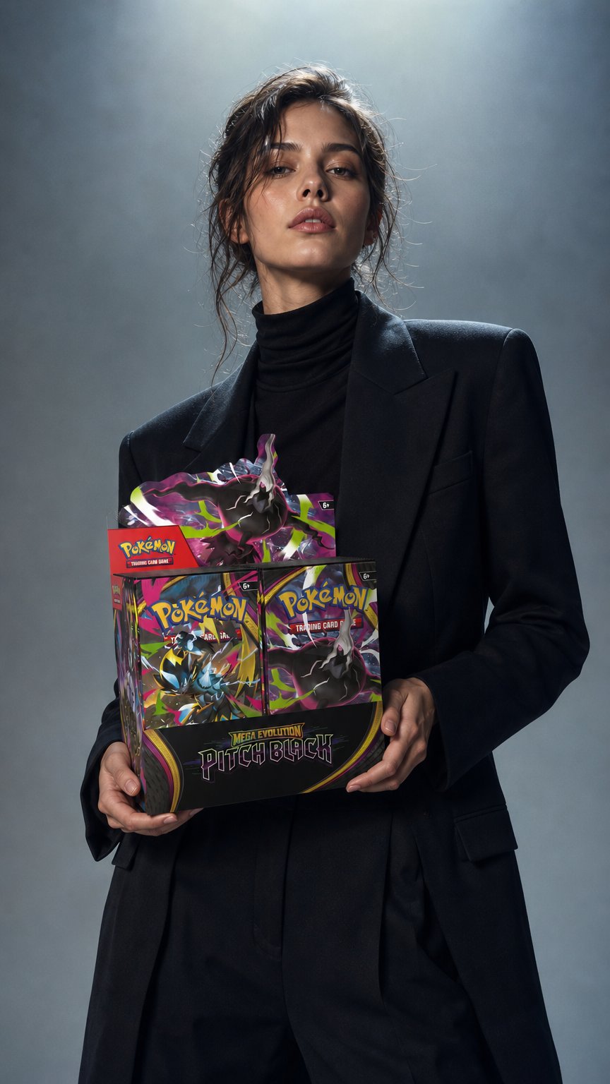 AI product shot of Pokémon TCG: Mega Evolution—Pitch Black Booster Display Box