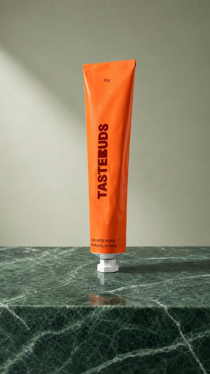 AI product shot of Tastebuds Toothpaste
