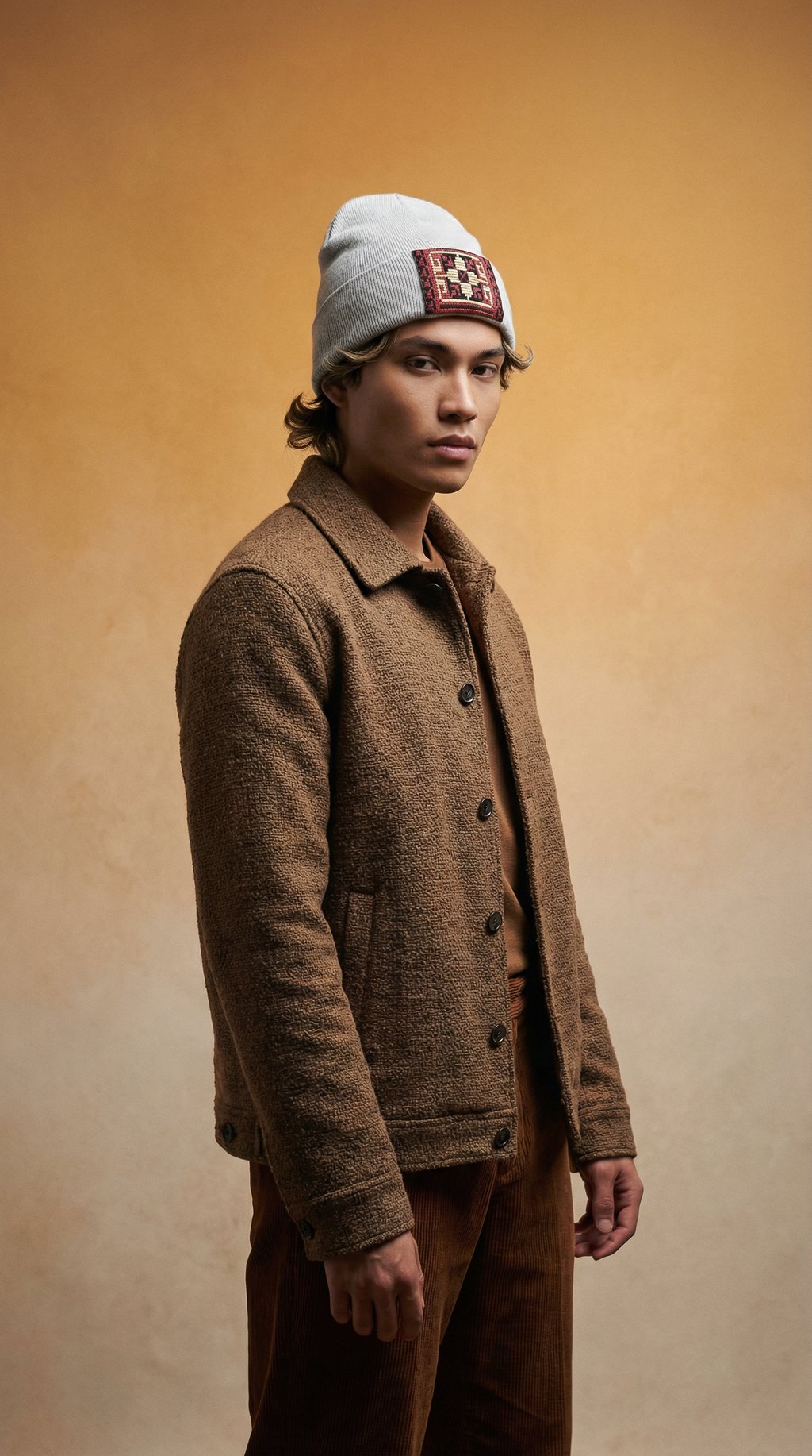 AI product shot of Grey Tatreez Embroidered Toque – Tradition Meets Comfort